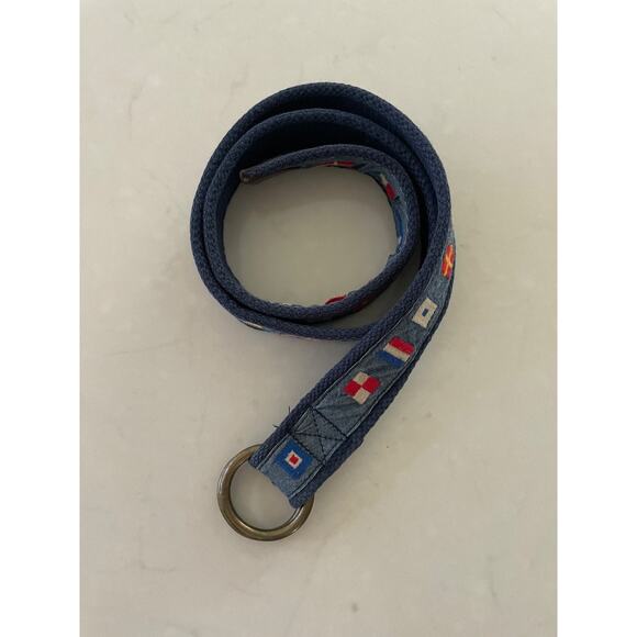 Nautical Flag Ribbon Belt Canvas Brass Buckle Mens Vintage Sz Medium Shown - Picture 6 of 6